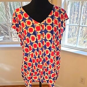 LOFT Outlet Flutter Sleeve Short Sleeve‎  Casual Top Tie Dye Print Size XL NWT